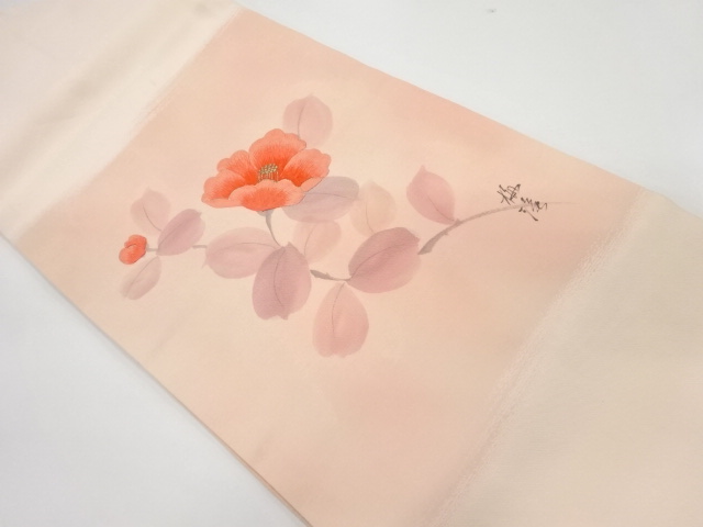 JAPANESE NAGOYA OBI / EMBROIDERY / CAMELLIA / ARTIST WORK